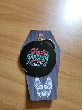 💀NEW💀Hand Crafted Black Keychain 'Fresh Sarcasm Served Daily'